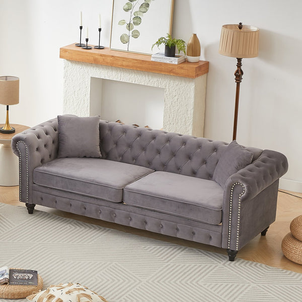 English Elm Fx Chesterfield Sofa Hand Tufted Tech Fabric Three Seat Living Room Couch Grey W1926S00117