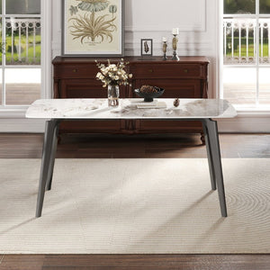 English Elm 62.99" Modern Artificial Stone Dining Table With Curved Edges & Dark Grey Metal Legs For 6 People P1 W1535S00526-GIGA