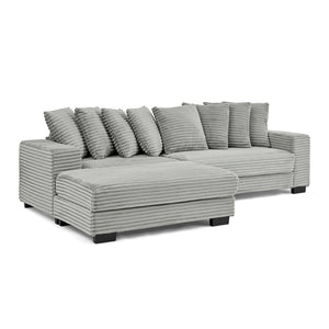 English Elm Corduroy Stylish Modular Sleeper Sectional Sofa – Gray Tufted Design With Versatile Footrests & Easy Assembly W487S00341