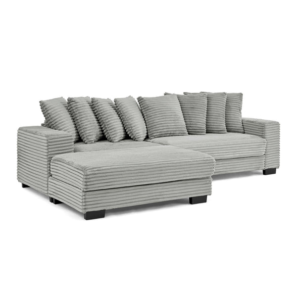 English Elm Corduroy Stylish Modular Sleeper Sectional Sofa – Gray Tufted Design With Versatile Footrests & Easy Assembly W487S00341
