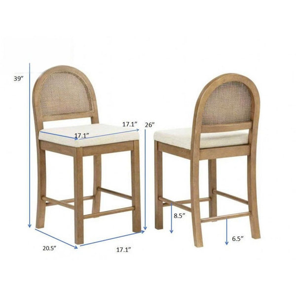 English Elm Upholstered Counter Stools Set of Two with Woven Rattan Back for Kitchen Island Brown B011P474548