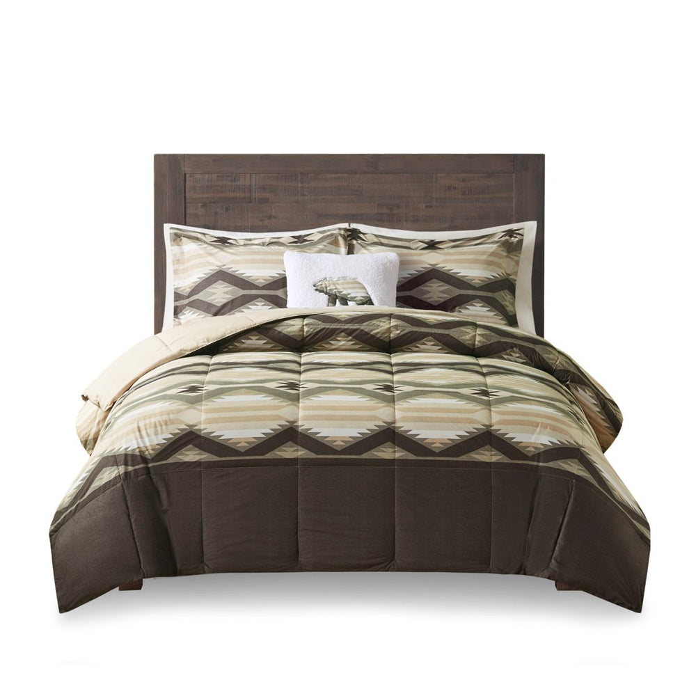 English Elm King Southwest-Inspired Comforter Set With Sherpa Bear Pillow – Cozy Lodge Style & Easy Care! B035P148498