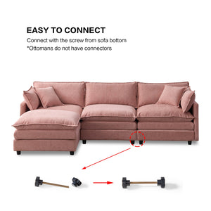 English Elm 105" L-shaped Chenille Sectional with Ottoman Pocket Spring Living Room Sofa Pink W1097S00232