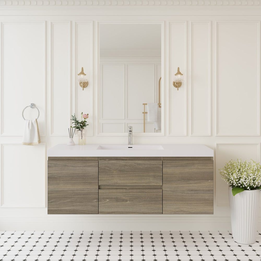 English Elm Combo-" Floating Bathroom Vanity Ash Grey Wall Mount Resin Basin Soft Close Storage W1573S00099