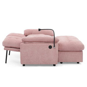 English Elm Leisure Chenille Two Seat Reclining Sofa with Usb Port Storage Ottoman Padded Armrests Pink W487S00519