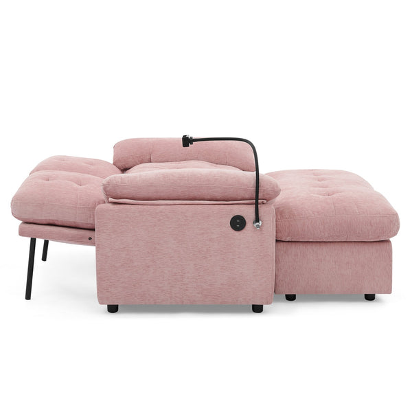 English Elm Leisure Chenille Two Seat Reclining Sofa with Usb Port Storage Ottoman Padded Armrests Pink W487S00519