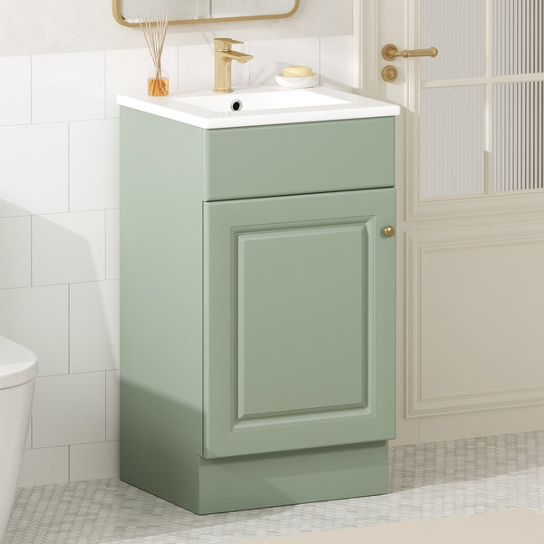 English Elm [video] Compact Sage Green Bathroom Vanity with Ceramic Sink Soft Close Cabinet N759P237932G