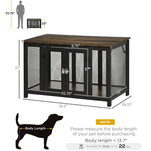 English Elm PawHut Furniture Style Dog Crate End Table with Flip-Up Roof, Sturdy 132 lb Top, Spacious Pet Kennel Brown W2225P200464