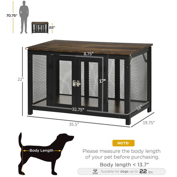 English Elm PawHut Furniture Style Dog Crate End Table with Flip-Up Roof, Sturdy 132 lb Top, Spacious Pet Kennel Brown W2225P200464