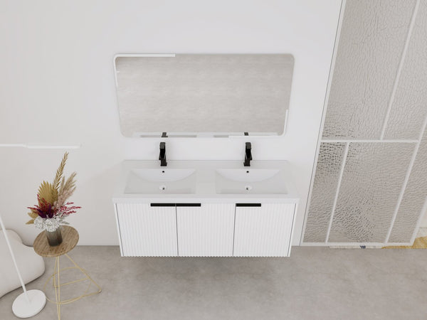 English Elm 48" Modern Wall-Mounted Bathroom Vanity With Resin Double Sink & Soft-Close Doors For Stylish Storage P2 W999S00352-GIGA