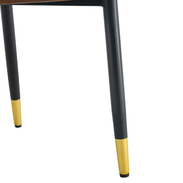 English Elm Brown Velvet Dining Chair Set of Two with Black Metal Legs and Gold Accent Detail W1151P211986