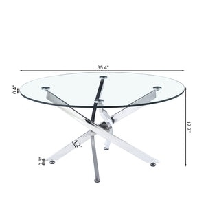 English Elm Modern Sculptural Round Glass Top Coffee Table with Angular Chrome Base for Living Rooms W1311119910