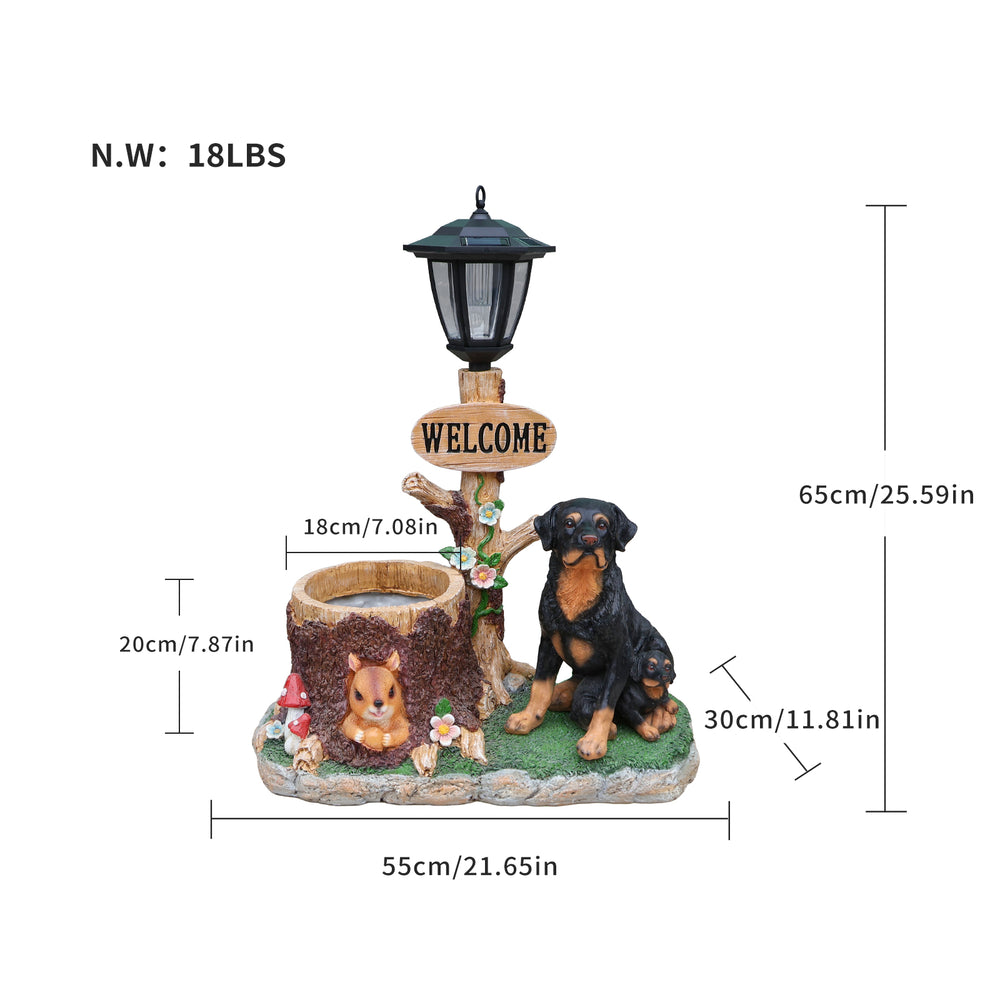 English Elm Rottweiler Mother and Puppy Sculptural Garden Planter Weatherproof Outdoor Accent W5398P464249