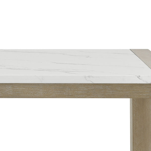 English Elm Louisa Rectangular Faux Marble Dining Table Seats Six with Light Oak Parsons Base B2749P413310