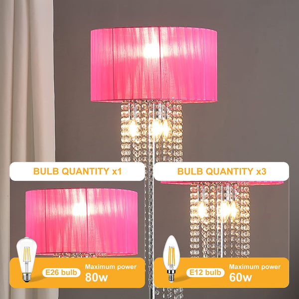 English Elm 65.75"H Sheer White Drum Shade Floor Lamp with Cascade Crystal Raindrops, Chrome Metal Elegance for Living Room Multicolor B072P220161