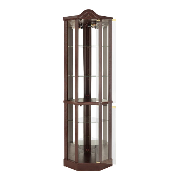 English Elm Lighted Corner Curio Cabinet With Adjustable Shelves, Carved Cherry Finish, Ideal For Home Display W1758P300127
