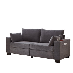 English Elm 78"corduroy Plush Three Seat Sofa with Usb Ports Cup Holders Deep Cushions Apartment Gray W3705P455918