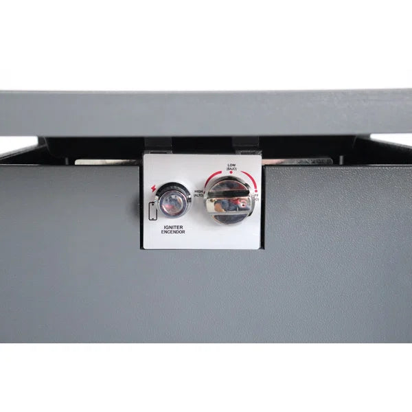 English Elm 30" Powder-Coated Metal Fire Pit Table with Smoked Glass Shield, 40,000 BTU, Lava Rocks Included Black B120S00051