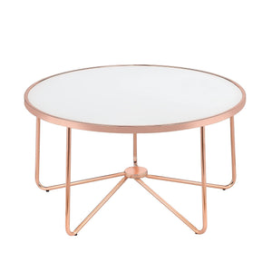 English Elm Rose Frosted Glass Top Coffee Table with Metallic Base 34" Round Modern Occasional Table for Living Room Stylish Centerpiece, Easy Assembly Rose Gold 39 L x 39 W x 5 H B2741P332647