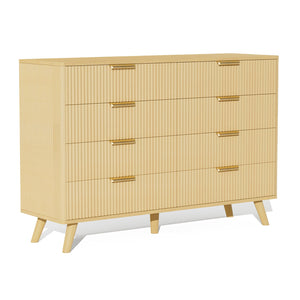 English Elm 6 Drawer Fluted Wood Dresser Natural Finish Compact Chest for Nursery or Bedroom Natural T3773P415554
