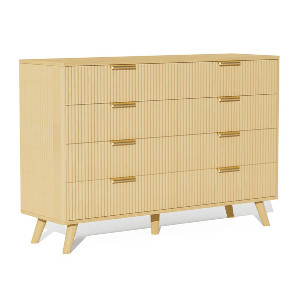 English Elm 6 Drawer Fluted Wood Dresser Natural Finish Compact Chest for Nursery or Bedroom Natural T3773P415554