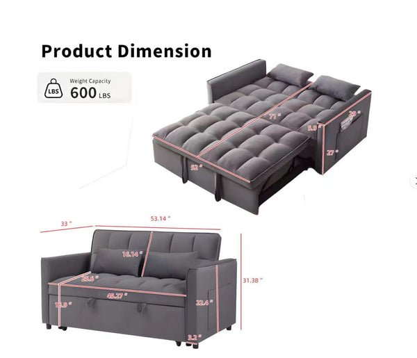 English Elm 55.1-inch Convertible Velvet Futon Sofa Bed with Storage and Adjustable Iron Frame W2564P445797