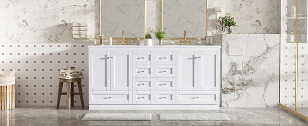 English Elm 72-inch Shaker Double Bathroom Vanity White Mdf Soft Close Drawers Resin Basin N729P000029K