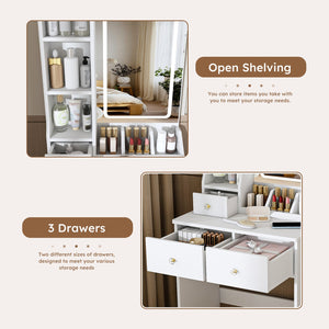 English Elm Modern Vanity Desk with Led Mirror 3 Drawers Built-in Outlet and Matching Chair White W509P465832
