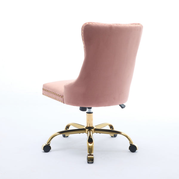 English Elm A&A Velvet Tufted Office Chair with Hand-Pulled Buttons, Nailhead Trim & Golden Metal Base, Luxe Comfort Pink W1143P292467