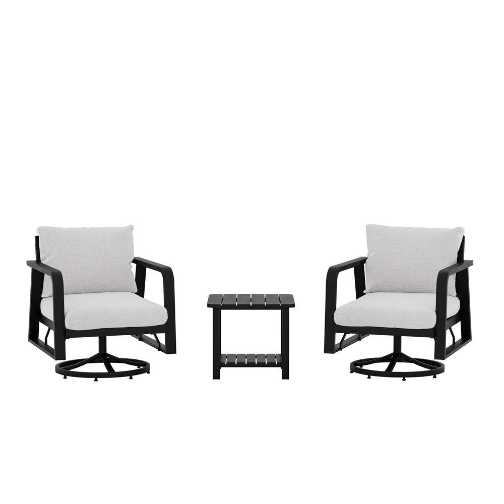 English Elm Fr Outdoor Swivel Rocker Set Aluminum Frame Memory Foam Patio Chairs with Side Table W5382S00003