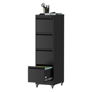 English Elm 4 Drawer Locking File Cabinet on Wheels with Anti-Tilt System, Corrosion-Resistant Metal, Secure Mobile Storage Black T2398P310002