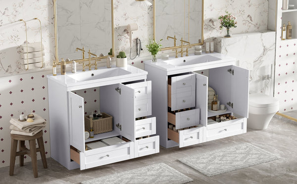 English Elm 72-inch Shaker Double Bathroom Vanity White Mdf Soft Close Drawers Resin Basin N729P000029K