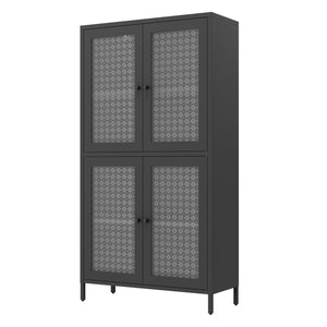 English Elm Classic Metal Storage Cabinet With 4 Glass Doors - Stylish Freestanding Bookcase For Any Room W2378P176269