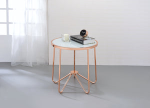 English Elm Alivia Rose Gold Frosted Glass End Table – 5mm Tempered Round Top, Sleek Metal Trim, 40lb Limit B2726P370416