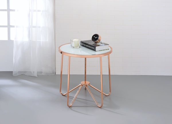 English Elm Alivia Rose Gold Frosted Glass End Table – 5mm Tempered Round Top, Sleek Metal Trim, 40lb Limit B2726P370416