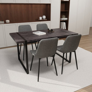 English Elm 59" Industrial Dining Set with Suede Chairs Matte Metal Base Mdf Table Seats Four Black+ Gray W2189S00817