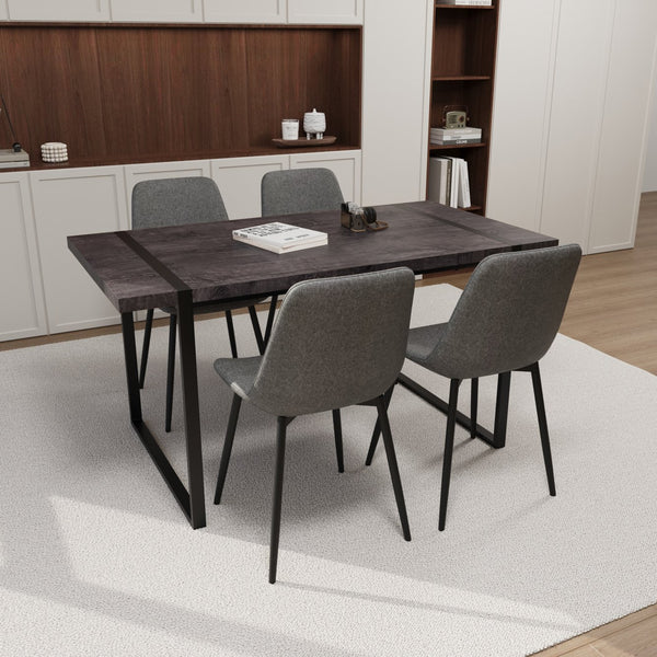English Elm 59" Industrial Dining Set with Suede Chairs Matte Metal Base Mdf Table Seats Four Black+ Gray W2189S00817