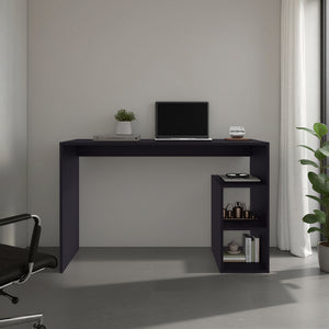 English Elm Solid Freestanding Writing Desk with Three Open Shelves for Modern Home Office Study Black B070P487577