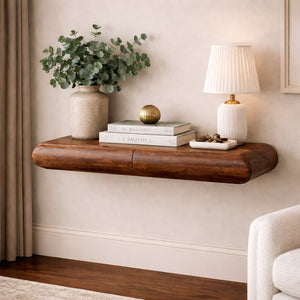 English Elm Solid Mango Wood Lowline Media Unit with 2 Drawers Chestnut Finish Modern Storage B182P476710