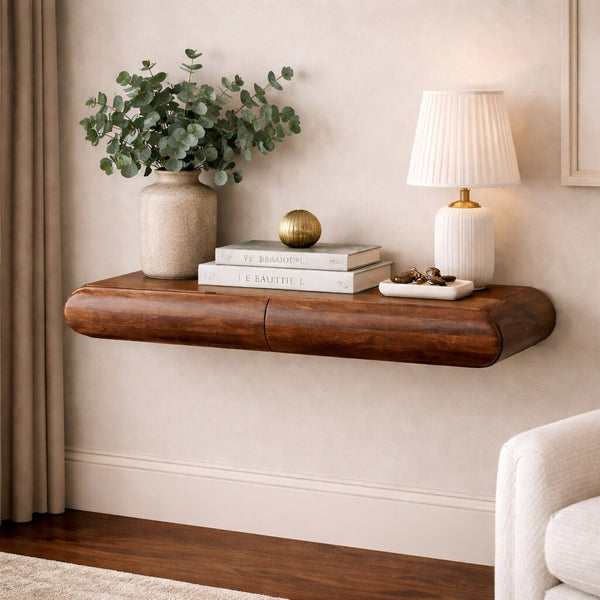 English Elm Solid Mango Wood Lowline Media Unit with 2 Drawers Chestnut Finish Modern Storage B182P476710