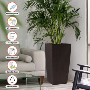 English Elm 30 Inch Faux Rattan Tall Planter Self Watering Indoor Outdoor Patio Garden Pot W3213P311470