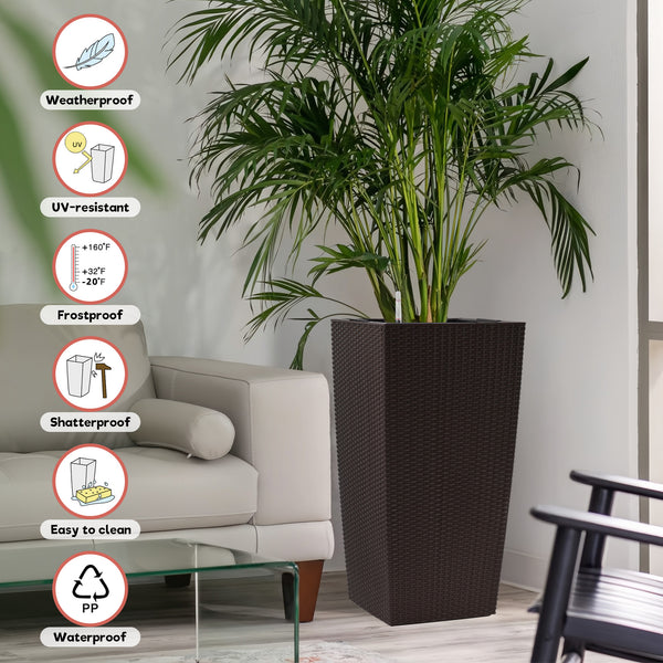 English Elm 30 Inch Faux Rattan Tall Planter Self Watering Indoor Outdoor Patio Garden Pot W3213P311470