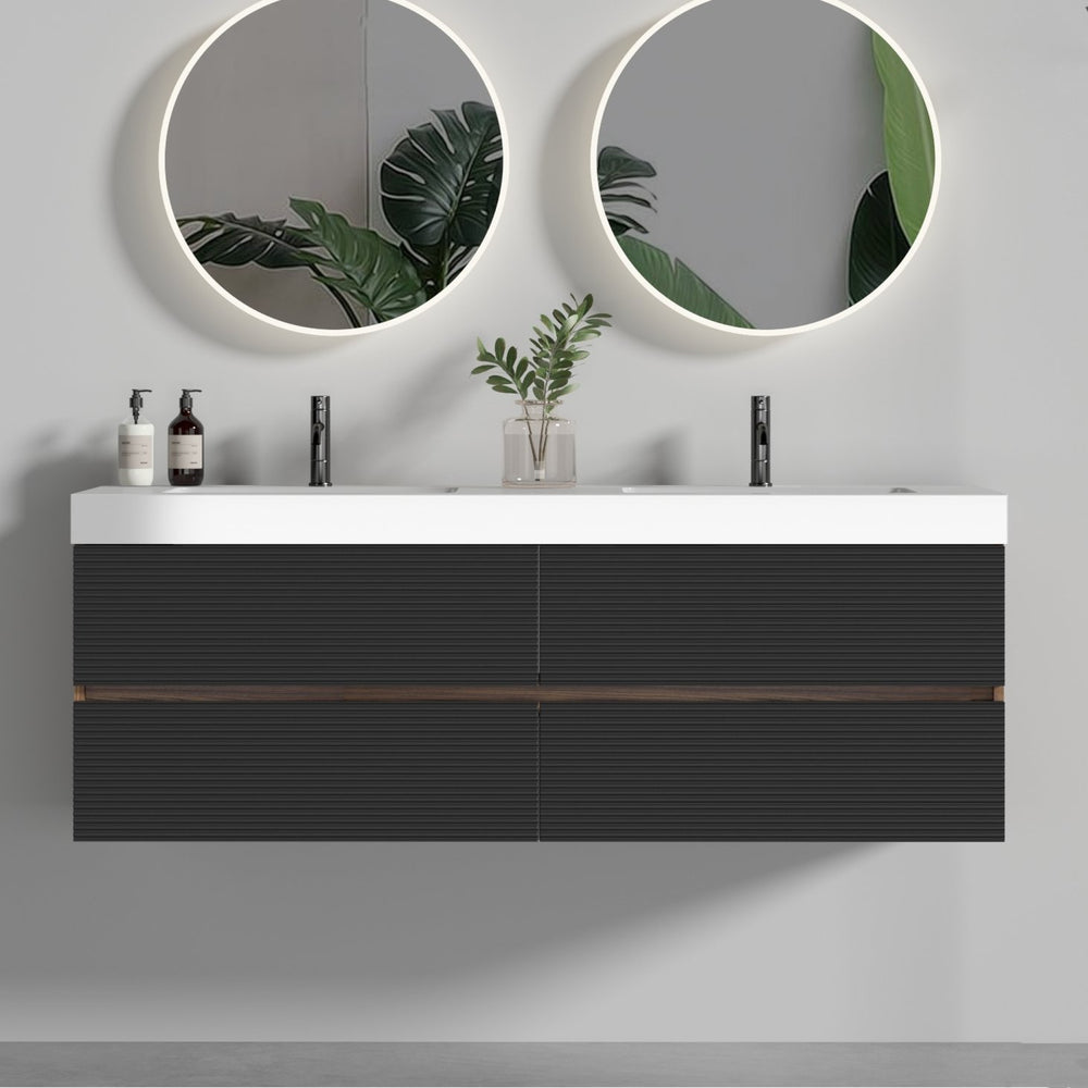 English Elm Emilia 60 Inch Freestanding Oak Vanity with Ceramic Sink and Soft Close Drawers W1865S00192