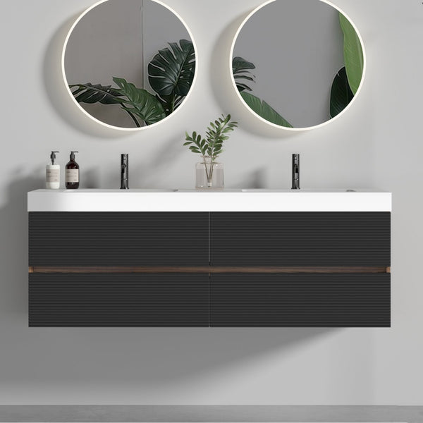 English Elm Emilia 60 Inch Freestanding Oak Vanity with Ceramic Sink and Soft Close Drawers W1865S00192