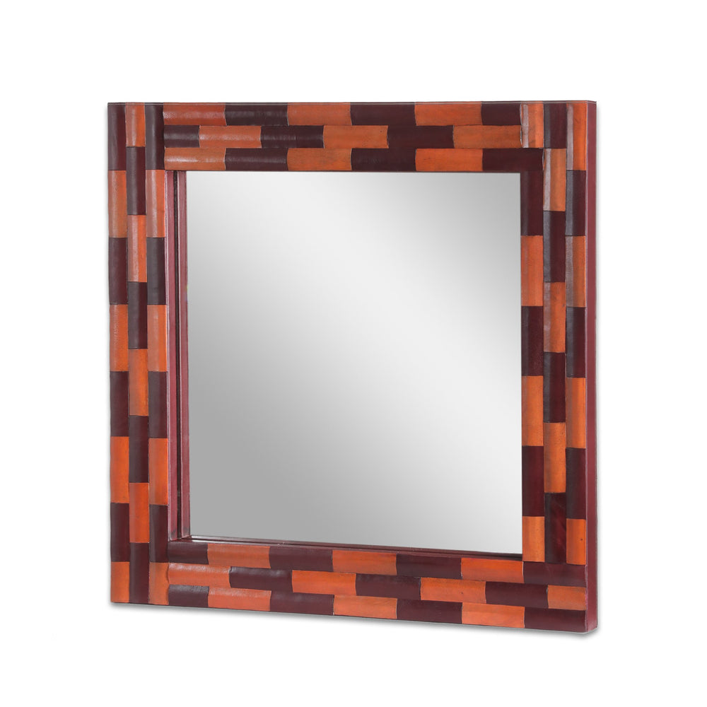 English Elm Christopher Knight Home® - Wall Mirror Blalock Square Handcrafted Goat Leather Frame 27x27in Reflective Accent for Elegant Rooms 68948.00