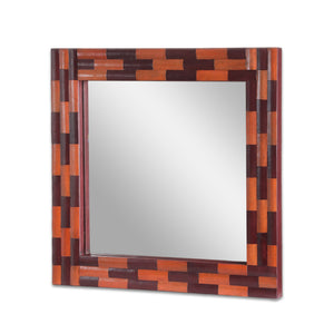 English Elm Christopher Knight Home® - Wall Mirror Blalock Square Handcrafted Goat Leather Frame 27x27in Reflective Accent for Elegant Rooms 68948.00