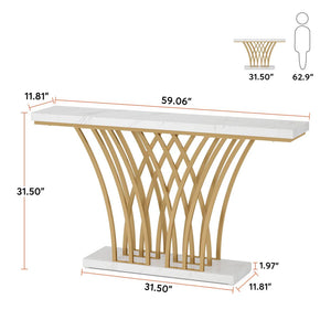 English Elm Luxury Faux Marble Console Table with Gold Geometric Base for Hallway or Entryway T3971P457837
