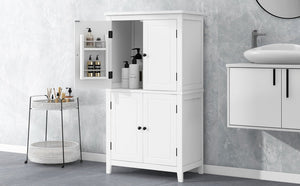 English Elm Elegant Bathroom Floor Storage Cabinet with 4 Doors, Adjustable Shelves, Anti-Tip Design, 28"L x 15"W White N725P188461K