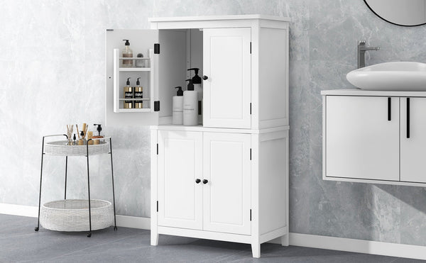 English Elm Elegant Bathroom Floor Storage Cabinet with 4 Doors, Adjustable Shelves, Anti-Tip Design, 28"L x 15"W White N725P188461K