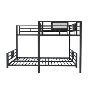 English Elm L-shaped Metal Twin over Full Bunk Bed with Durable Steel Frame, Space-Saving Design and Kid-Friendly Safety Features Black N709P196510B